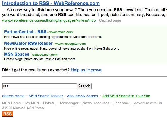 MSN Search RSS feed button